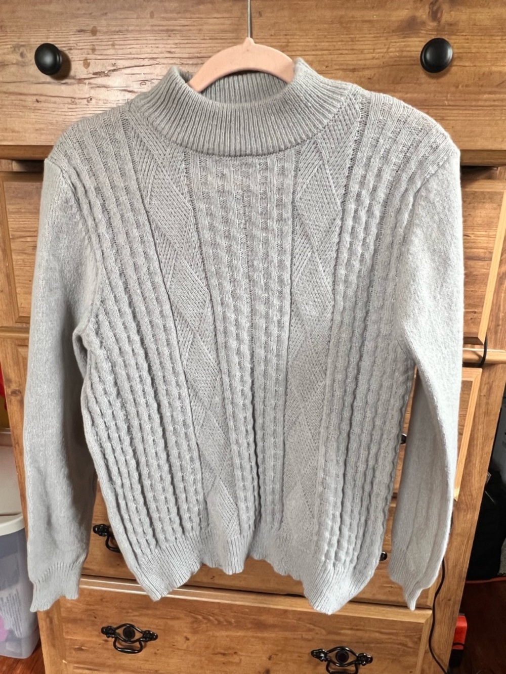 SHEIN Light Gray Cable Knit Mock Neck Sweater